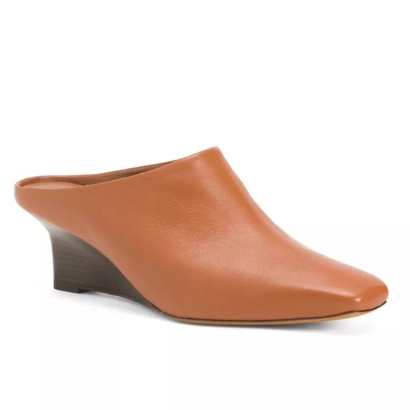 NWB VINCE GENUINE LEATHER BENITA, Rust LE Wedge Mules Slip-On Styling US Sz 8 - Picture 1 of 8